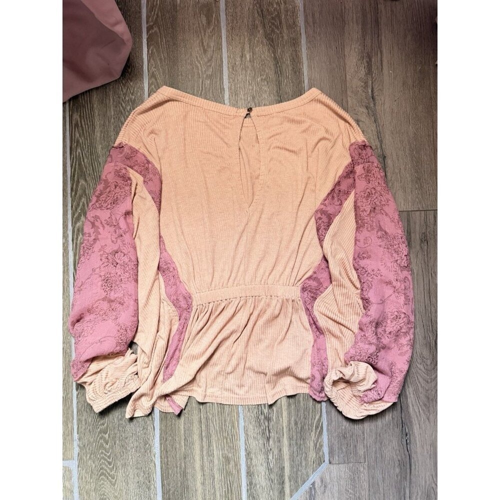 Gimmicks Pieced Rib Knit Peplum Top M boho western